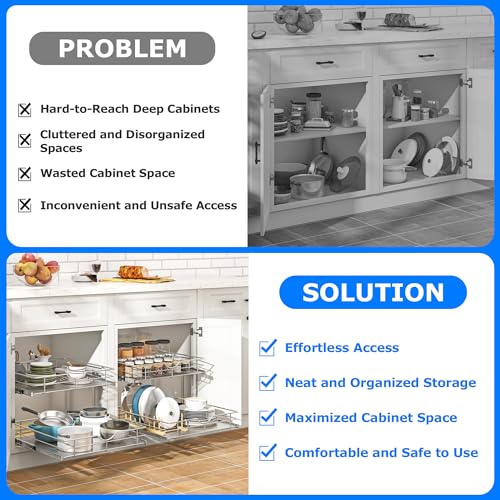 2-Tier Kitchen Cabinet Pullout Shelf and Drawer Organizer, Soft Close Pantry Pull Out Shelves, Heavy Duty Pull Out Cabinet Organizer with Shelf Liner for Kitchen Cabinets, Pantry Storage - view 4