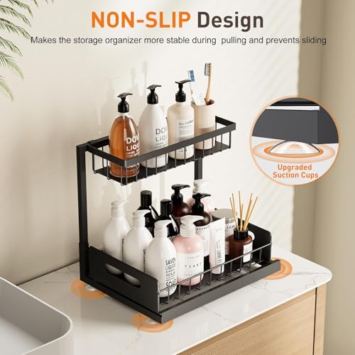 Under Kitchen Sink Organizer, Metal Pull Out Bathroom Organizers and Storage, 2-Tier Cabinet Organizer Shelf with Sliding Drawer, Home Organization for Kitchen, Laundry, Pantry, Black, 1 pack - view 7