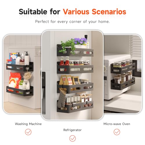 4-Pack Magnetic Spice Rack for Refrigerator with Hooks, Black - view 6