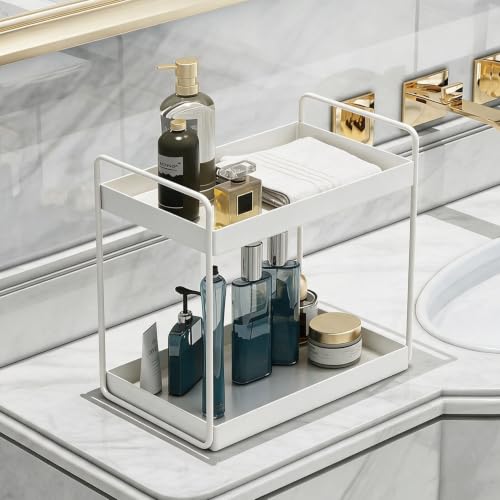 2 Tier Bathroom Counter Organizer, Vanity Storage Shelf, White - view 3