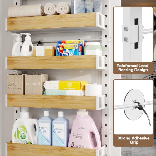 8 Tier Over the Door Pantry Organizer with Adjustable Wooden Baskets, Heavy Duty 2 in 1 Wall Mounted & Hanging Spice Rack for Kitchen, Cabinet and Closet Organization - view 6