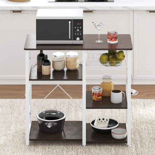 3-Tier Kitchen Baker's Rack, Compact Microwave Stand, Walnut Black - view 3