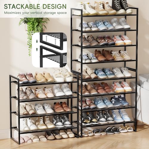 Heavy Duty 4 Tier Shoe Rack, 27 Inch Wide Closet Metal Wire Shoe Shelf Organizer for Entryway, Black - view 5