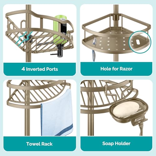 Shower Caddy Corner Tension Pole Adjustable No-Drill Bathroom Shelf - view 6