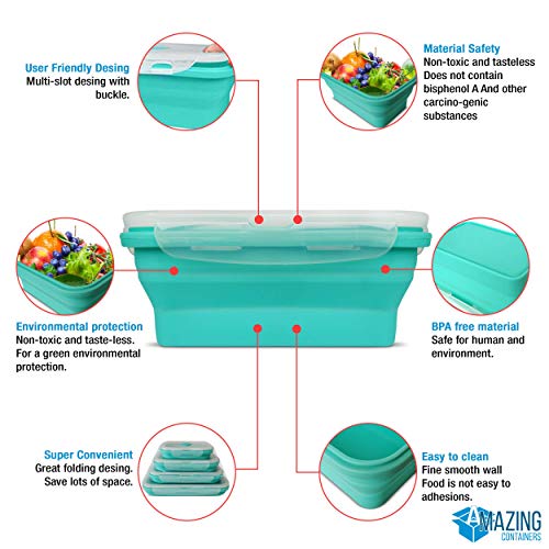 Collapsible Silicone Food Storage Container Set of 4 with Lids | Stackable | Microwaveable | Freezer, Dishwasher Safe| BPA Free - view 3