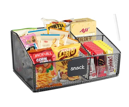 Snack Station Organizer for Pantry Shelf,Snack Bar Station Storage Basket with 3 Compartments,Stackable Wire Baskets for Storage Pantry Bin,Snacks & Chips Organizer,Kitchen Organization Box