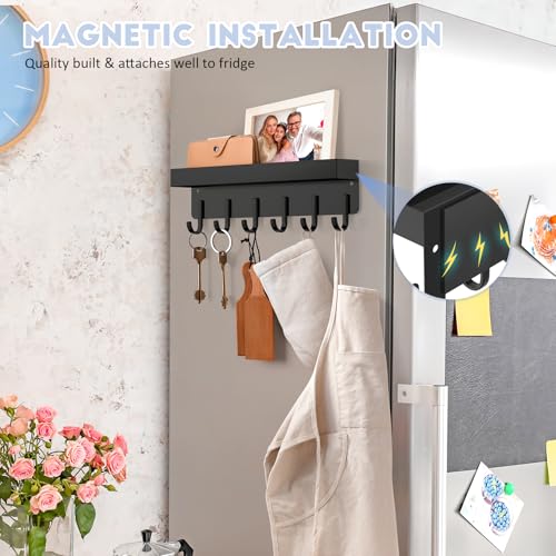 Magnetic Key Holder, Wall Mount Key Rack with Shelf, 9.65 in, Black - view 2