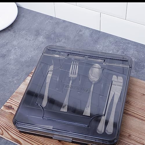 Silverware Organizer With Lid, Utensil Drawer Organizer. Removable Lid, 5 Slots Total Caddy for Flatware Cutlery Knives, Forks, Spoons.Black. - view 6