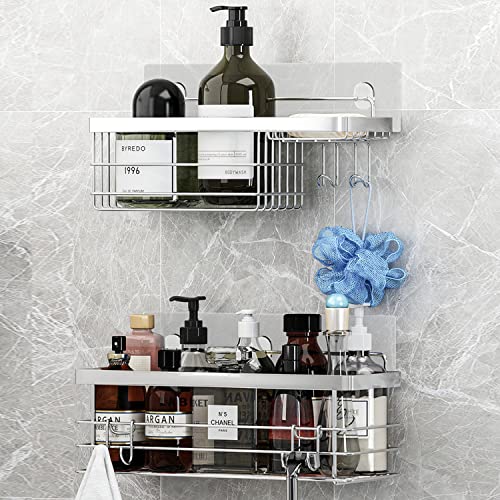 Shower Caddy and Soap Dish Holder with Hooks, Rust Resistant, 2 Pack