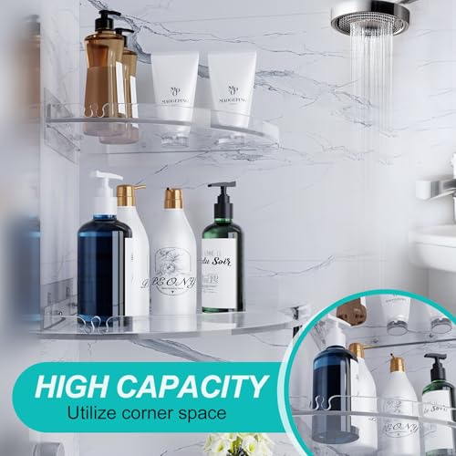 Acrylic Corner Shower Shelves, Adhesive Shower Caddy Organizer for Bathroom Storage Home Decor, Clear Rustproof No Drilling Wall Shelf, 2-Pack - view 2