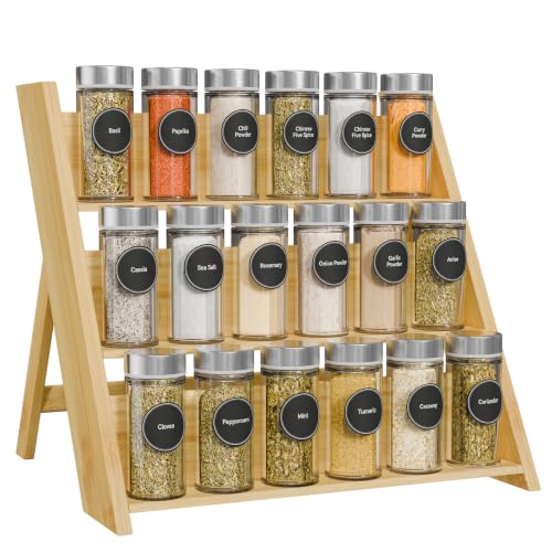 Compact Spice Rack, 3-Tier Bamboo Spice Organizer, Natural