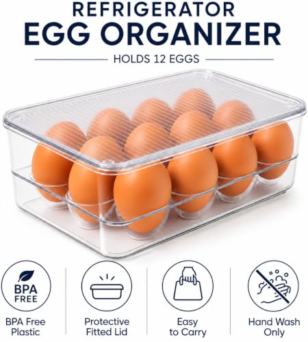 Egg Holder for Refrigerator with Lid, Holds 12 - view 4