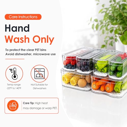 6 Pack Clear Fridge Organizer Bins with Drain Trays - Stackable - view 2