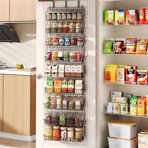 9-Tier Spice Rack Organizer with Door Hook, Wall Mount, and Extra Large Capacity for Pantry Door – Stylish Black Design for Effortless Organization, Ultimate Kitchen Storage Solution