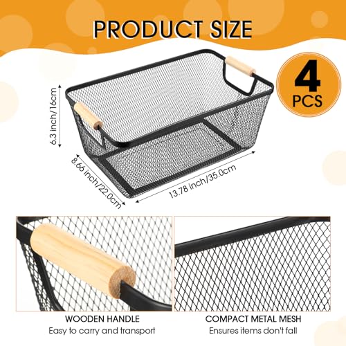 4 Pcs Mesh Wire Baskets for Organizing, Large, Black - view 2