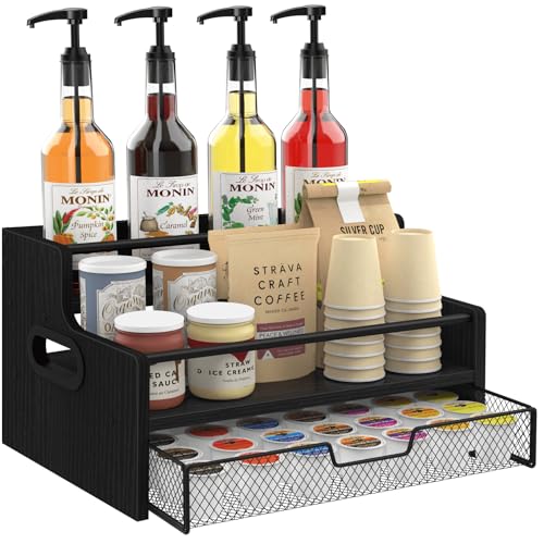 3-Tier Coffee Bar Organizer, 8 Bottle Syrup Stand, Black