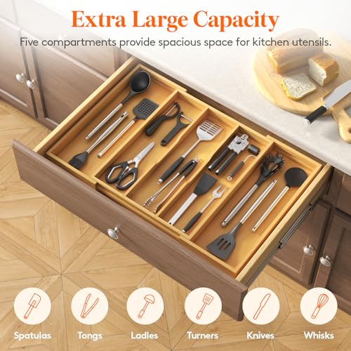 Bamboo Kitchen Drawer Organizer, Cooking Utensil Silverware Tray - view 4