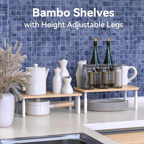 Bamboo Cabinet Organizer Shelf 2 Pack, Height Adjustable - view 2