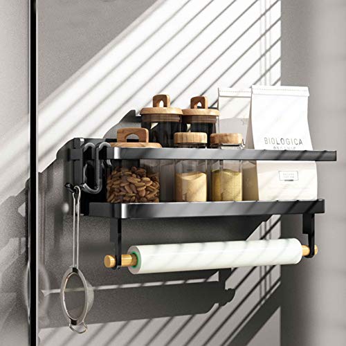 Magnetic Spice Rack, Fridge Organizer with Paper Towel Holder, Black - view 6