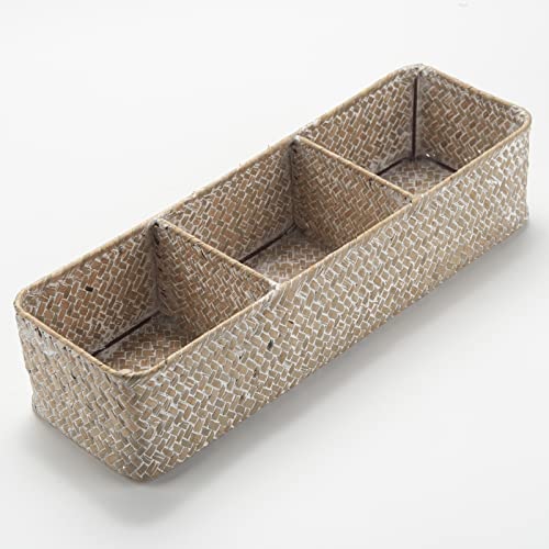 Seagrass Storage Basket 3 Sections Woven Shelf Baskets with Compartment (Whitewash, 14.6inch x 4.7inch x 3.1inch) - view 3