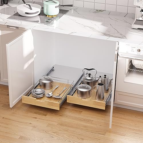 Pull Out Cabinet Organizer 14"W x 21"D Wood and Wire Storage Shelf - view 5
