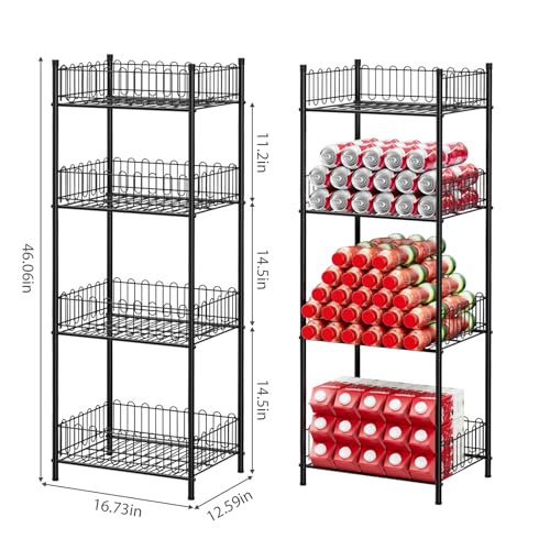 Water Bottle Organizer 4 Tiers Free Standing Water Bottle Holder Beverage Soda Can Drink Holder Stand Can Organizer Storage Rack for Pantry Kitchen Food Storage, Black - view 2