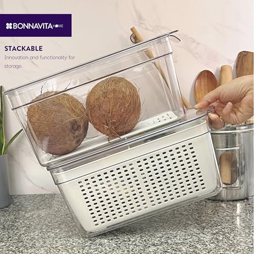 Clear Stackable Storage Containers with Lids BPA-Free Organizer Bins for Refrigerator Pantry Fridge Drawer with Colander and Dividers for Kitchen Food Preservation and Home Organization BPA Free - view 5