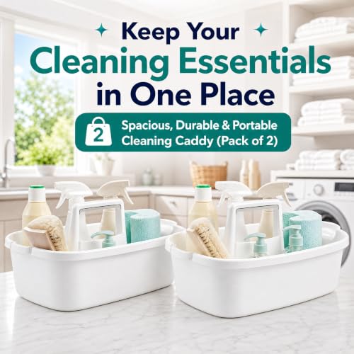 2 Pack Cleaning Supplies Caddy, Large Plastic Cleaning Supply Organizer Bucket with Handle Portable Housekeeping Shower Tote Caddy Under Sink Tool Storage Baskets for Dorm, Bathroom, Household - view 3