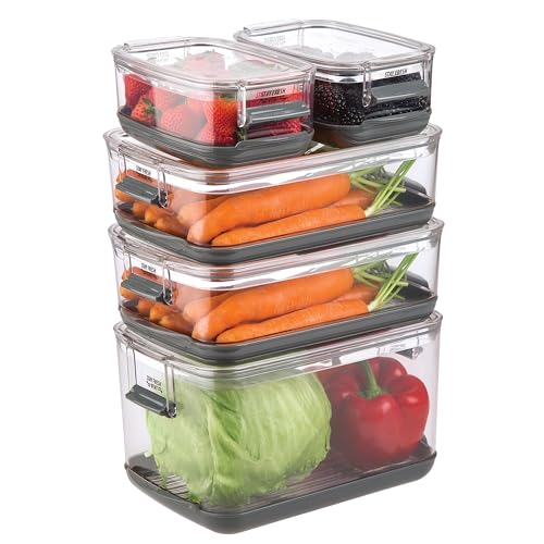 International Prepworks ProKeeper Food Fresh Produce Storage Container Set, 5- Piece, Clear Containers with Gray Sealed Tight Lids - view 2