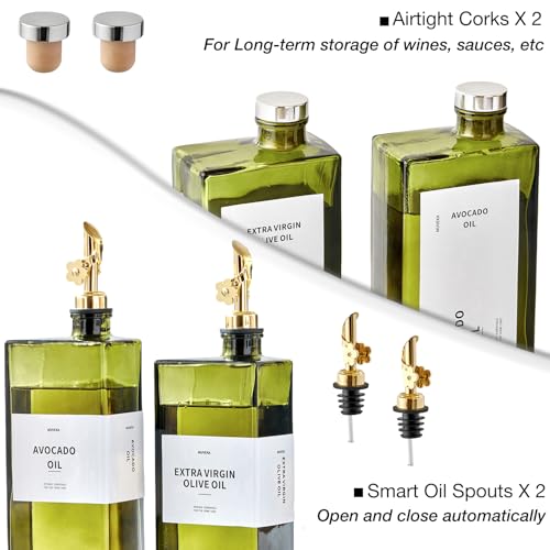 Olive Oil Dispenser Bottle for Kitchen, 16.9oz /500ml Cooking Vinegar Dispenser Bottle Set, Glass Sauce Container, Labels, Brush, Funnel, Stoppers, Green for Oil, Wine - view 5