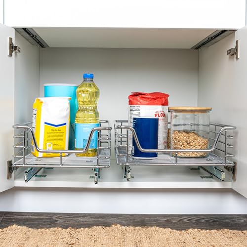 Chrome-Plated Steel Pull-Out Organizer with Artisanal Basket Detailing - view 3
