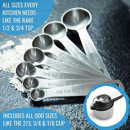 Pancake & Cupcake Batter Dispenser and Stainless Steel Measuring Cups and Spoons Set of 14 - Perfect for Waffles, Cakes, Crepes or Any Baked Goods - 7 Cup and 7 Spoon Metal Measure Sets - view 6