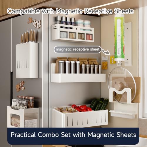 Magnetic 3‑Compartment Kitchen Storage Bin, Ventilated Fridge Organizer & Rack for Spices & Small Fresh Produce, No Drill Wall Mount Kitchen Condiment Storage Organizer - view 3
