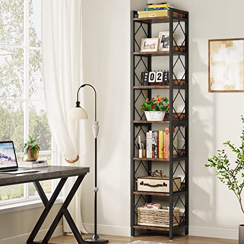 78.7 Inch Tall Skinny Narrow Bookshelf Bookcase, Brown - view 4