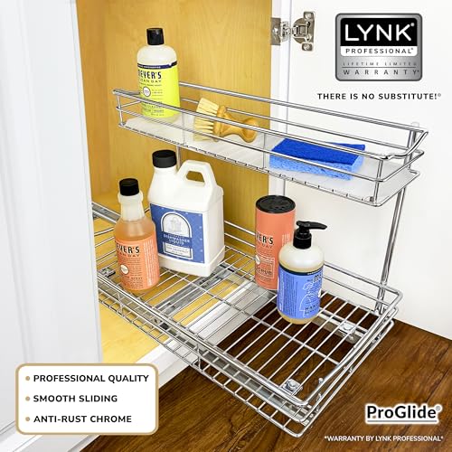 Pull Out Under Sink Kitchen Cabinet Organizer - 11.5 in. x 21 inch deep Drawer - Sliding Shelf Organizer for Cabinets and Undersink Storage Shelves - Lifetime Ltd. Warranty – Chrome - view 2