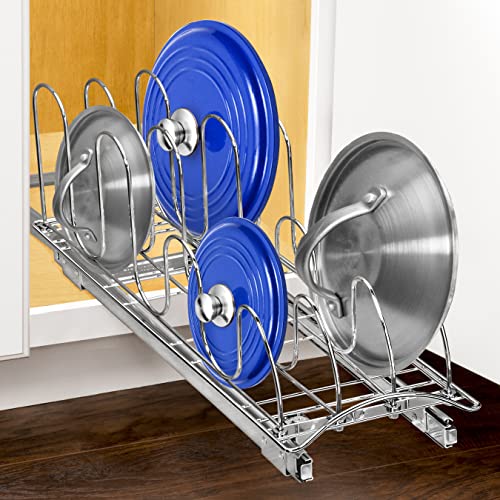 Pull Out Pot and Pan Lid Organizer Under Cabinet - Lifetime Ltd. Warranty – Cookie Sheet Organizer for Cabinet – Narrow Slide Out Baking Sheet Organizer Drawer – 7.25W x 21D, Chrome - view 3
