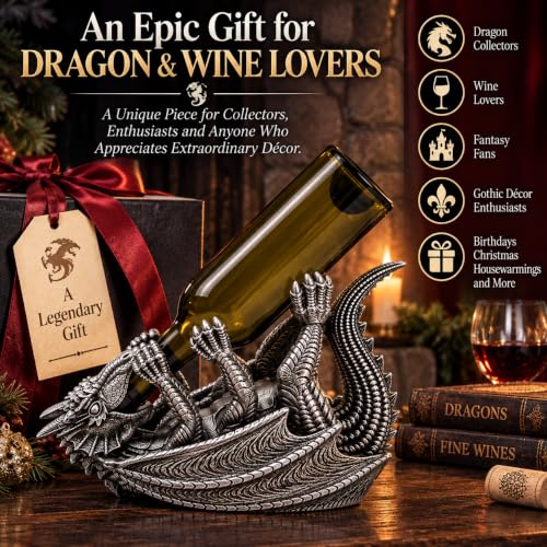 Dragon Wine Bottle Holder, Gothic Medieval Fantasy Home Bar Decor, 10 Inch - view 7