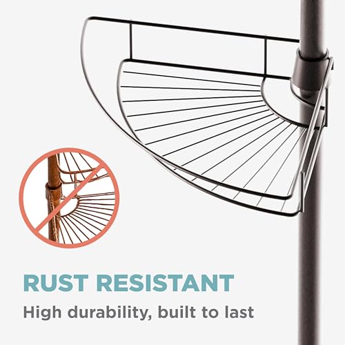 Tension Pole Shower Caddy Corner Organizer, Adjustable Standing Shower Caddy with 4 Baskets and Towel Bar, Rust Resistant Bathroom Tension Rod Organizer, 60 to 97 Inch, Bronze - view 5