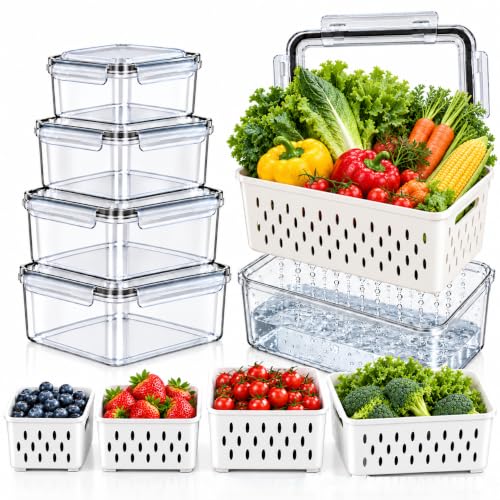 5 Pack Fruit Storage Containers for Fridge with Removable Colanders