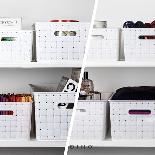 Plastic Storage Baskets Small - White | THE STABLE COLLECTION | Multi-Use Storage | Rectangular Cabinet Organizer | Baskets For Organizing with Handles | Home Office Organization and Storage - view 3
