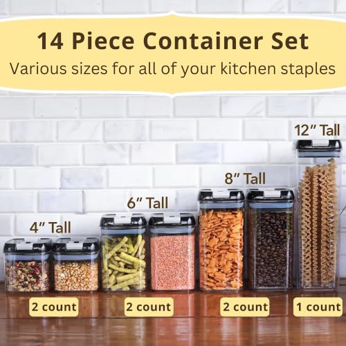 Airtight Food Storage Containers with Lids – 7 Piece Assorted Size Kitchen Pantry Organization Set, BPA-Free Clear Plastic, Stackable Containers for Cereal, Flour, Sugar, Rice, Snacks - view 5