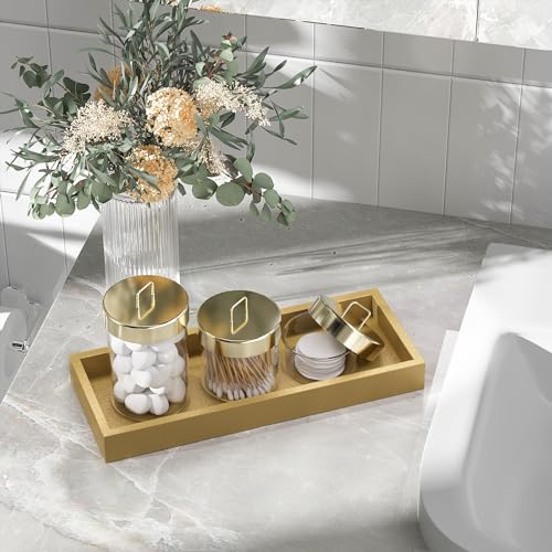 Gold Bathroom Vanity Tray for Soap Dispenser, Perfume, Jewelry, Candle, Makeup, Decor, Toilet Tank Tray, Kitchen Tray for Spice, Salt, Coffee 11.3”L x 4.4”W x 1.14”H - view 3