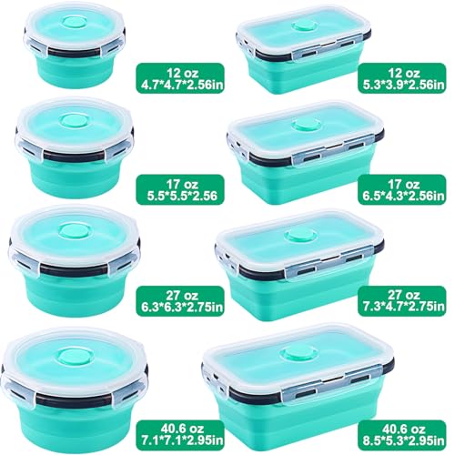 8 Pack Collapsible Food Storage Containers With Lids, Collapsible Storage Containers Sets Silicone Collapsible Bowls For Camping, RV Accessories, Travel Trailer Must - view 3