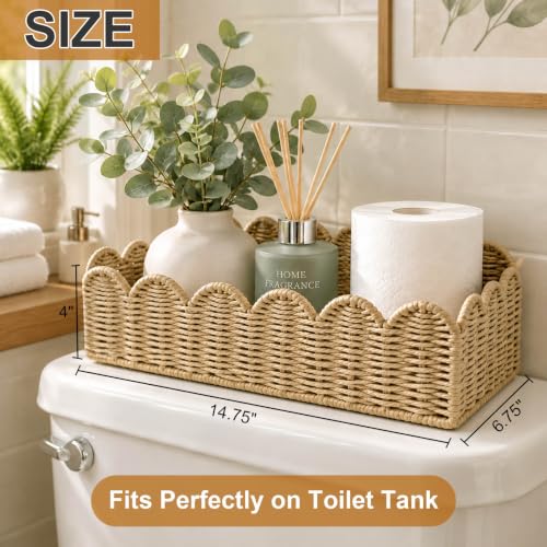 Updated Scalloped Toilet Paper Storage Basket for Toilet Tank, Beige - view 2