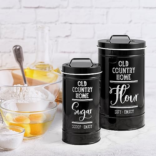 Black Canisters Sets for the Kitchen, Airtight Kitchen Canisters for Countertop, Flour and Sugar Containers, Tea Coffee Sugar Canister Set, Black Kitchen Decor and Accessories, Set of 4 - view 5