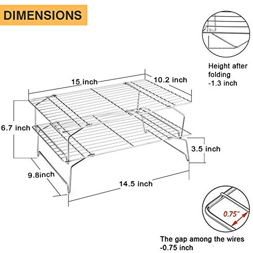 Cooling Rack Set of 2, 2-Tier 15" x 10" Stackable Rack, Silver - view 3
