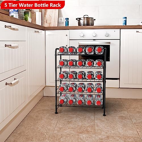 Water Bottle Organizer 5 Tier FreeStanding Water Bottle Storage Rack Metal Beverage Can Dispenser for Pantry, Kitchen Cabinet Countertop, Black - view 2