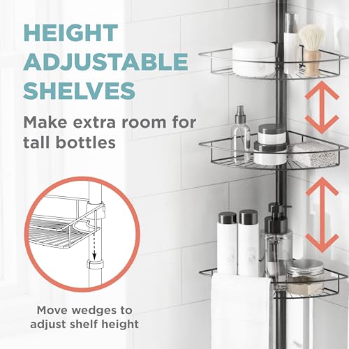 Tension Pole Shower Caddy Corner Organizer, Adjustable Standing Shower Caddy with 4 Baskets, Rust Resistant Bathroom Tension Rod Organizer, 60 to 97 Inch, Matte Black - view 4