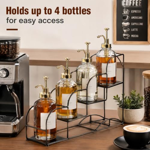 4-Tier Syrup Bottle Holder, Iron 4 Compartment Bottle Organizer Rack, 16" Countertop Display Storage Shelf Bottle Stand, Metal Coffee Bar Organizer for Dressing, Wine, Juice, Kitchen, Black - view 4