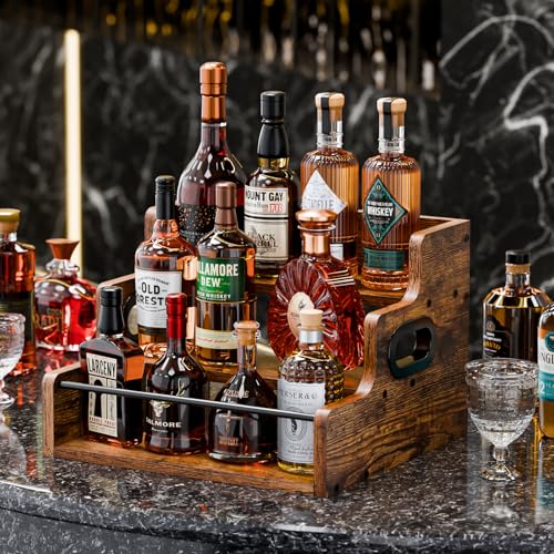 Liquor Bottle Display Shelf, Coffee Syrup Rack Organizer, 3 Step Countertop Liquor Wine Rack, mini bar,liquor cabinet, Home Retro Bar Shelf Stand for Liquor Whiskey, Spirits - view 2